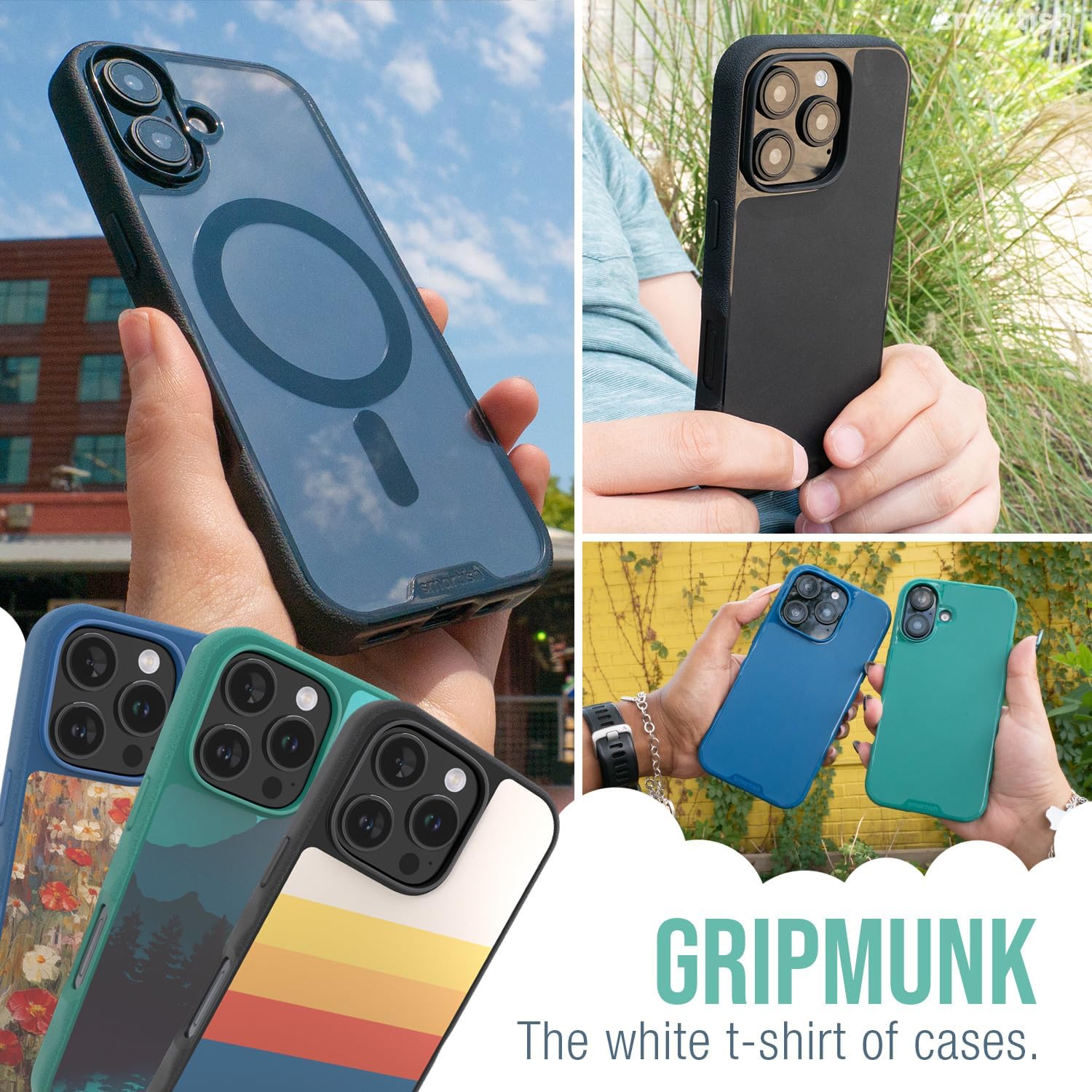 Smartish® iPhone 16 Pro Magnetic Case - Gripmunk Compatible with MagSafe [Lightweight + Protective] Slim & Thin Grip Cover with Microfiber Lining for Apple iPhone 16 Pro - Blues on The Green - Image 6