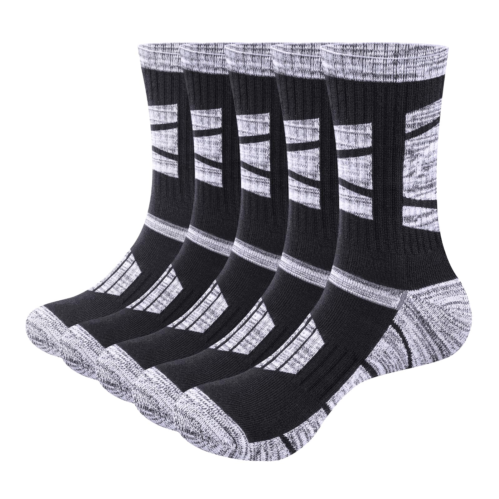 YUEVO SPORTSMens Thick Athletic Cotton Socks For Men Size 4-8/6-10/9-12, Sweat Wicking Anti-Odor Cushioned Performance Walking Sports Casual Everyday Work Socks (5 Pairs)