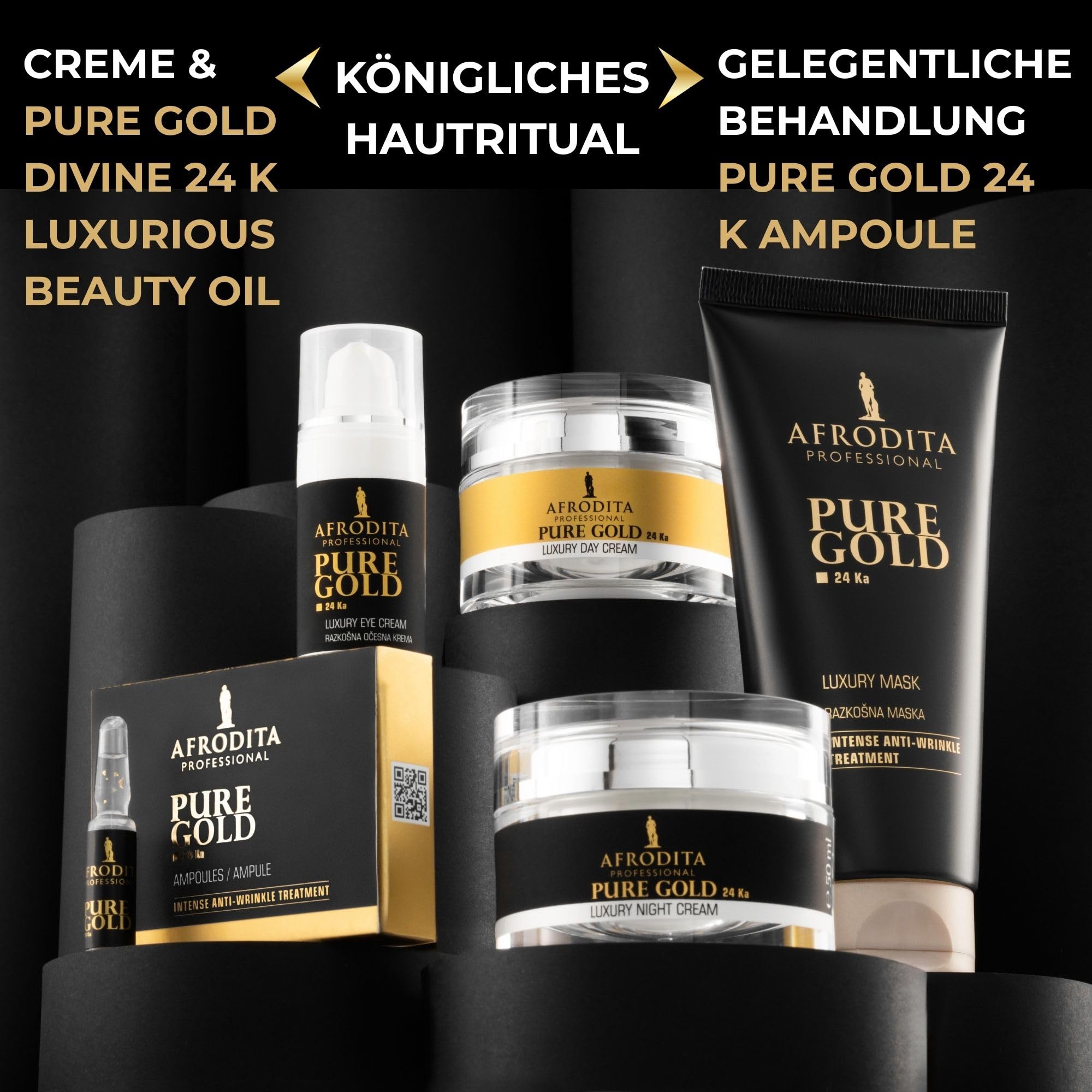 Afrodita Professional Pure Gold 24K Luxus Nachtcreme, Anti-Falten Gesichtscreme für reife trockene bis normale Haut, 50 ml, nährende 24 Karat Gold Pflege für glattere straffere Haut