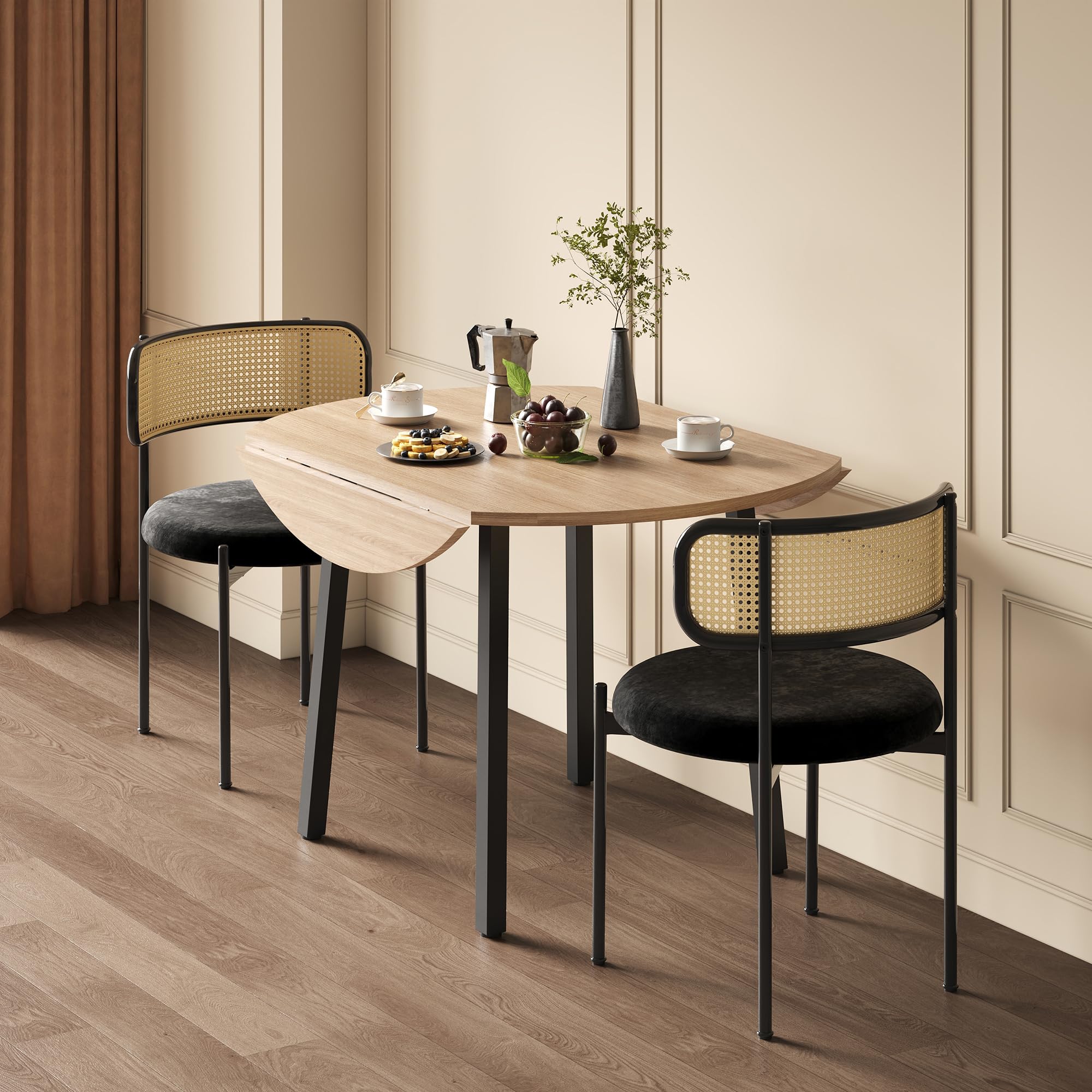 Mesa de comedor plegable de 100 x 100 cm, mesa de cocina redonda para 2-4 personas con mesa plegable y patas de metal para apartamentos pequeños, color roble