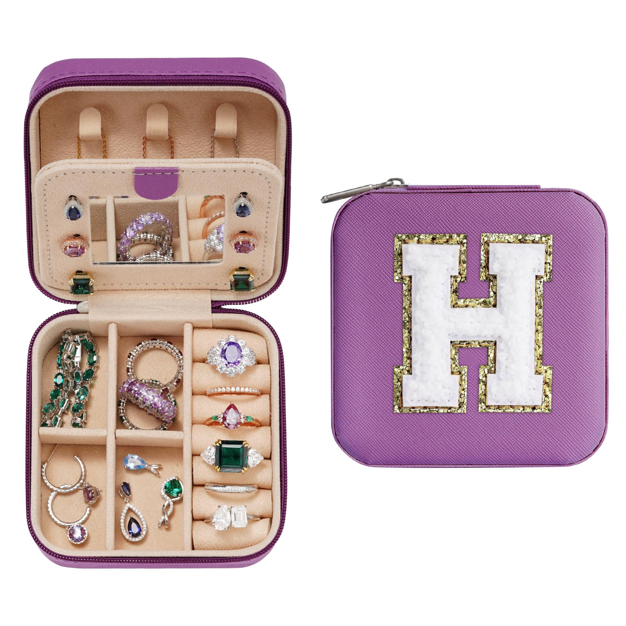 Parima Travel Jewelry Case for Women Girls, H Initial Jewelry Box | Small Jewelry Box | Travel Jewelry Box for Women | Travel Jewelry Case | Travel Gifts for Women | Travel Jewelry Organizer-Purple