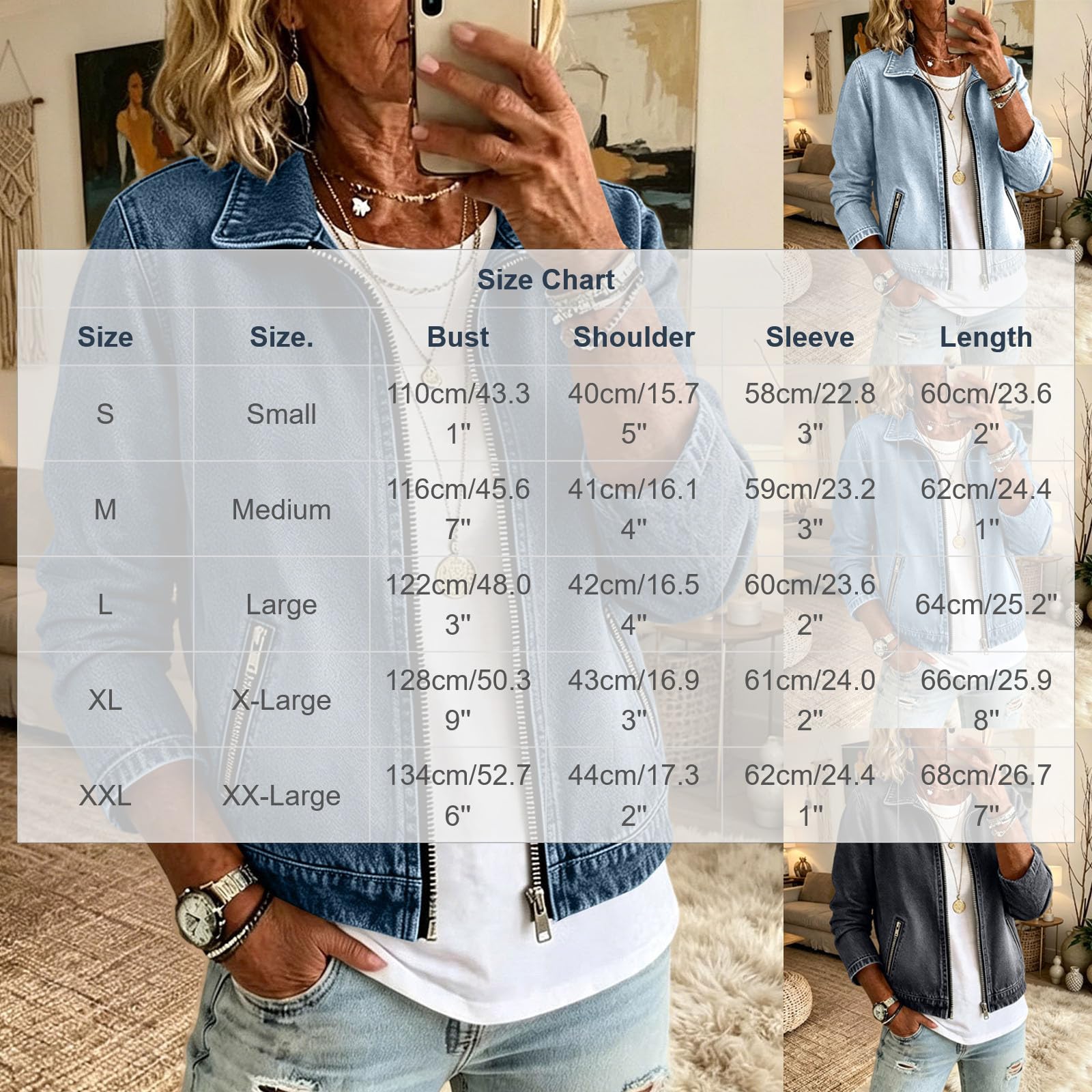 Jeansjacke Damen Oversize Jacke Casual Herbstjacke Zipper Kurzjacke Mode Kleidung Hemdjacke Frauen Übergangsjacke Sommer Herbst Jeansjacken Kurz Sweatjacke Langarm Denim Jacket Jeanshemd Damenjacken