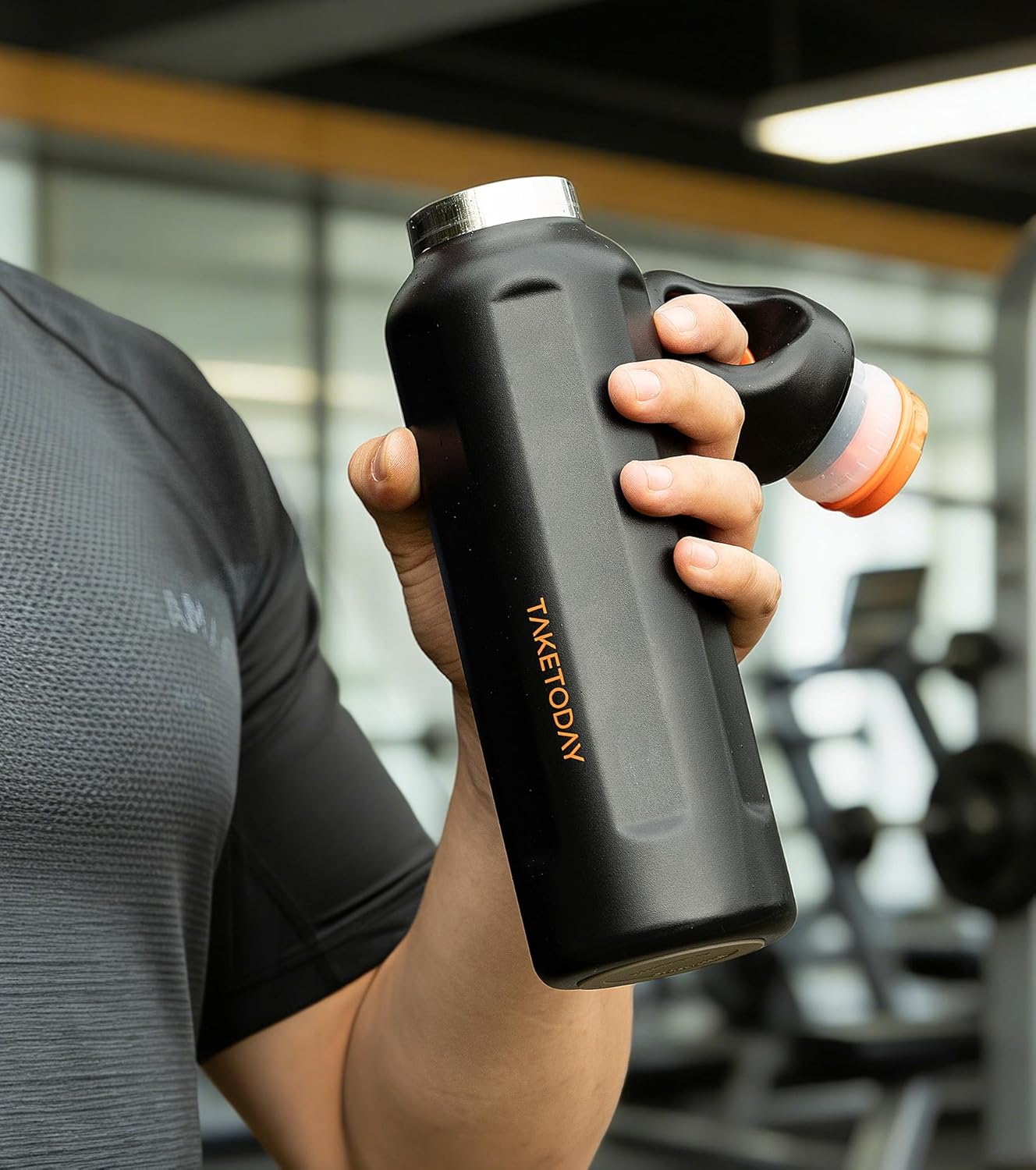 TakeToday 20oz Insulated Water Bottle, Stainless Steel Double-Wall Vacuum Thermos, One-Touch Easy-Open Lid, Double-Lock Leakproof, Fits Cup Holder (2.91"), Keeps Cold 36H, BPA-Free Lid, Black