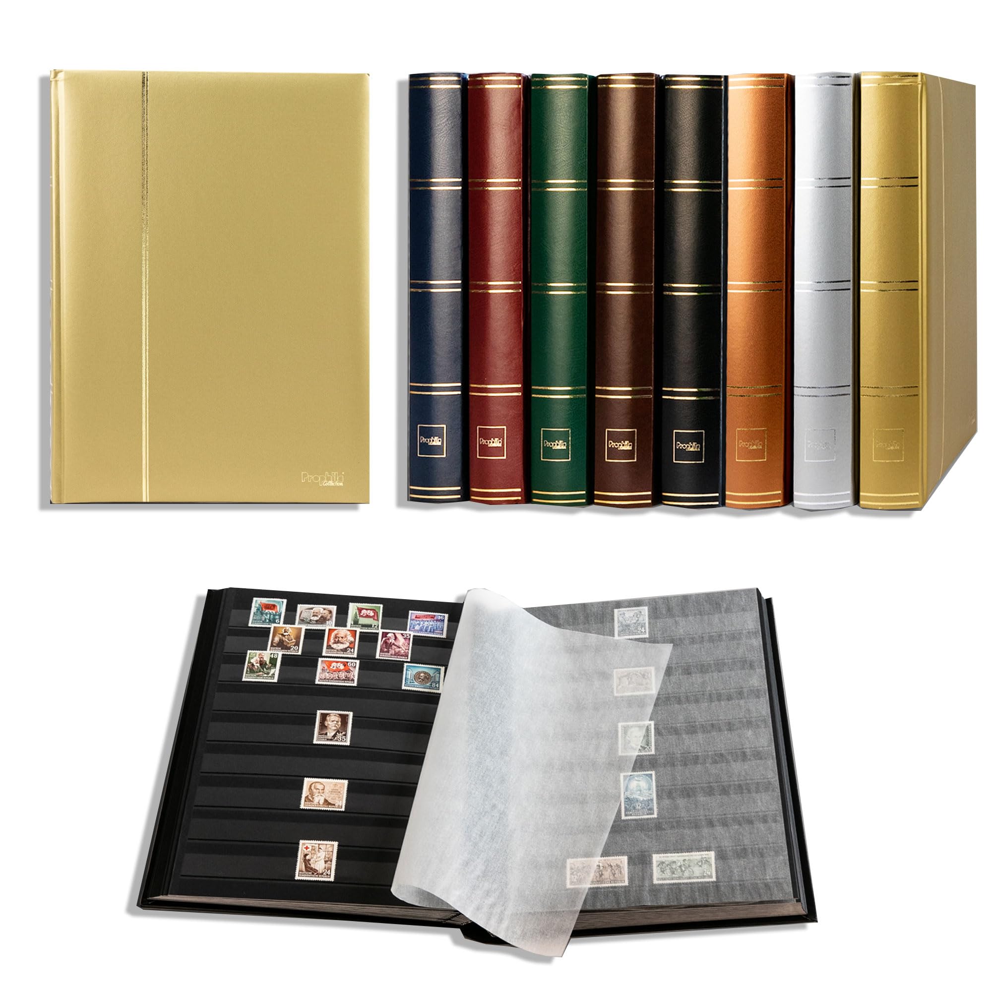 Prophila Collection Gold Prophila Metallic Edition Stamp Album (New) 60 Black Sides, Padded Cover