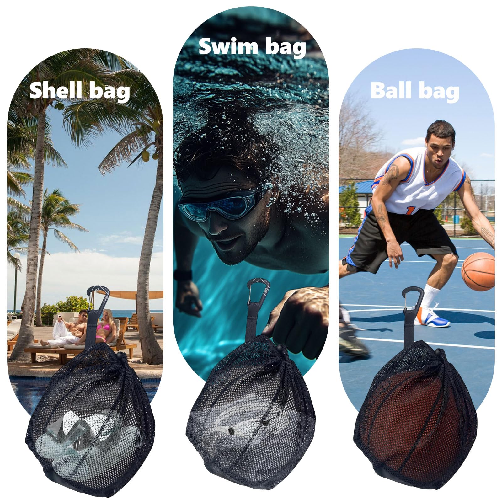 Bolsa de Malla Transpirable para Balones, 1 Balón con Cremallera, Negra