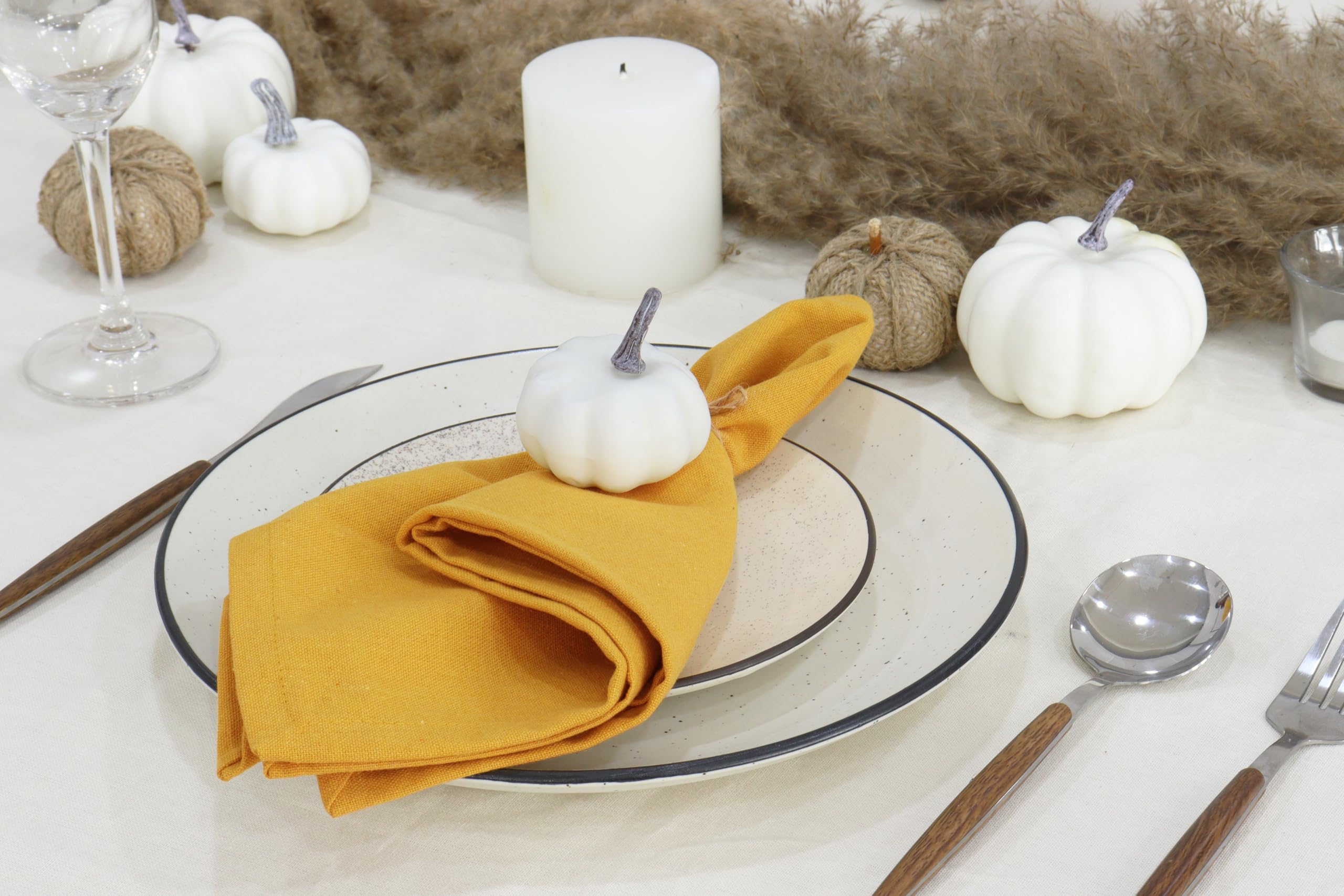 PurpleEssences Set Of 6 Hemstitch Cotton Dinner Napkins, 18x18 Inches, Beige - Soft & Durable For Weddings, Holidays, Everyday - View #9