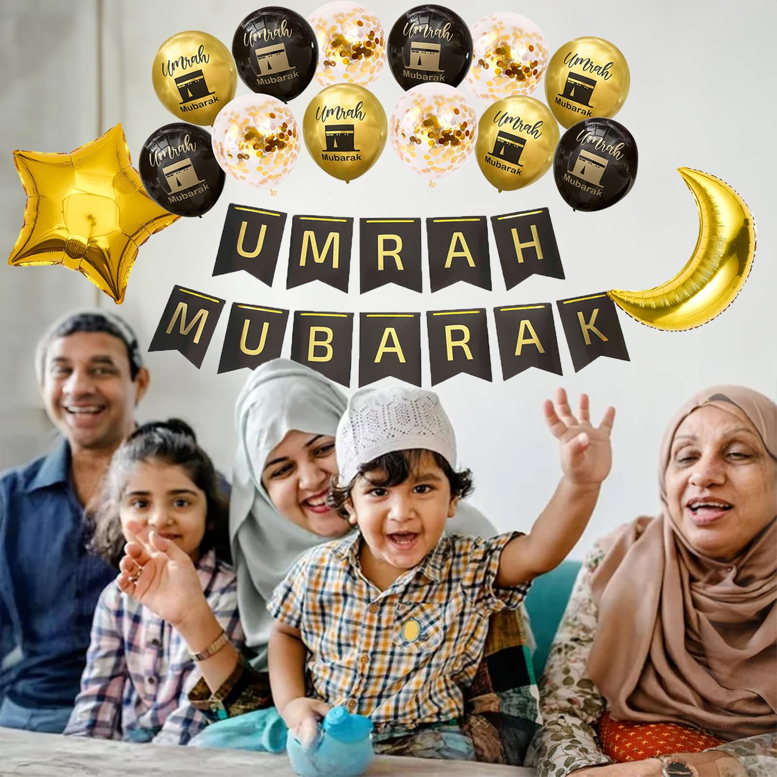 YLQQYL Umrah Mubarak Banner, 59×35 Inch Large Photo Booth Ramadan Mubarak Banner, Hajj Kaaba Background Ramadan Decorations for Home lslamic Muslim Eid Al-Fitr Party Favors (59 x 35 Inch