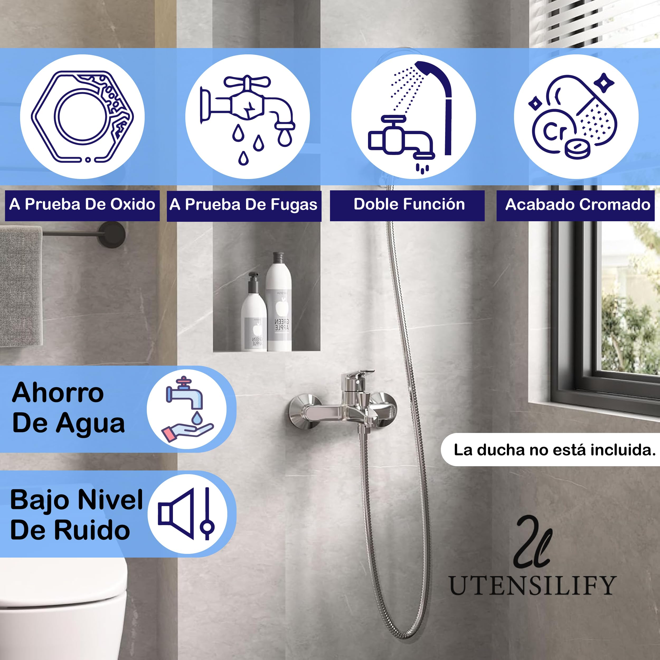 Grifo Ducha UTENSILIFY® Grifo Bañera con Codos para AJUSTAR A DIFERENTES MEDIDAS|Grifos de Ducha|Grifos Baño|Monomando Bañera|grifo Monomando Ducha|Griferia Ducha