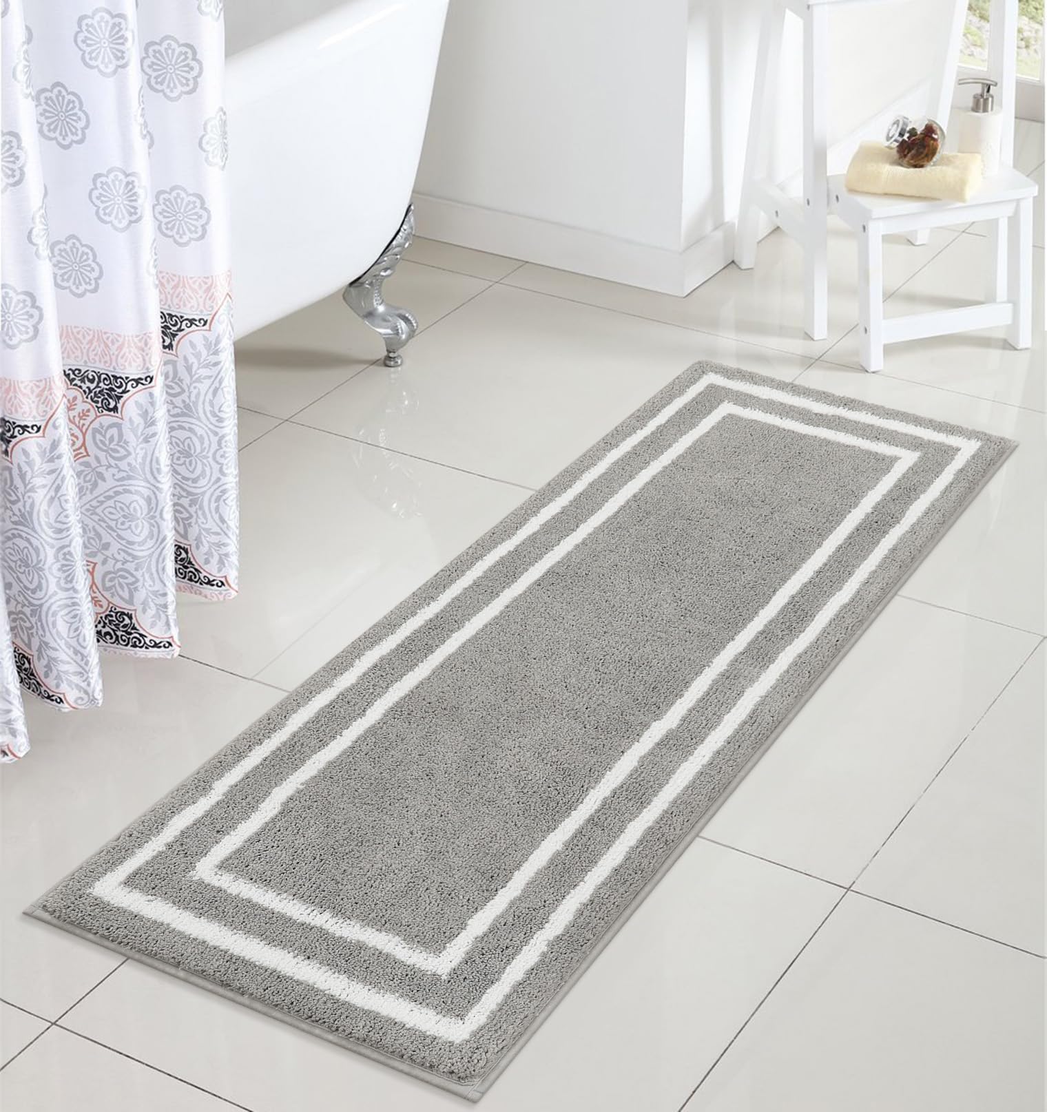 Uphome Bathroom Runner Rug, 18x47 Modern Light Gray Long Bathroom Rug Non Slip Washable, Soft Plush Microfiber Absorbent Bath Mat Runner for Tub, Shower, Floor, SinkOEKO-TEX STANDARD 100
