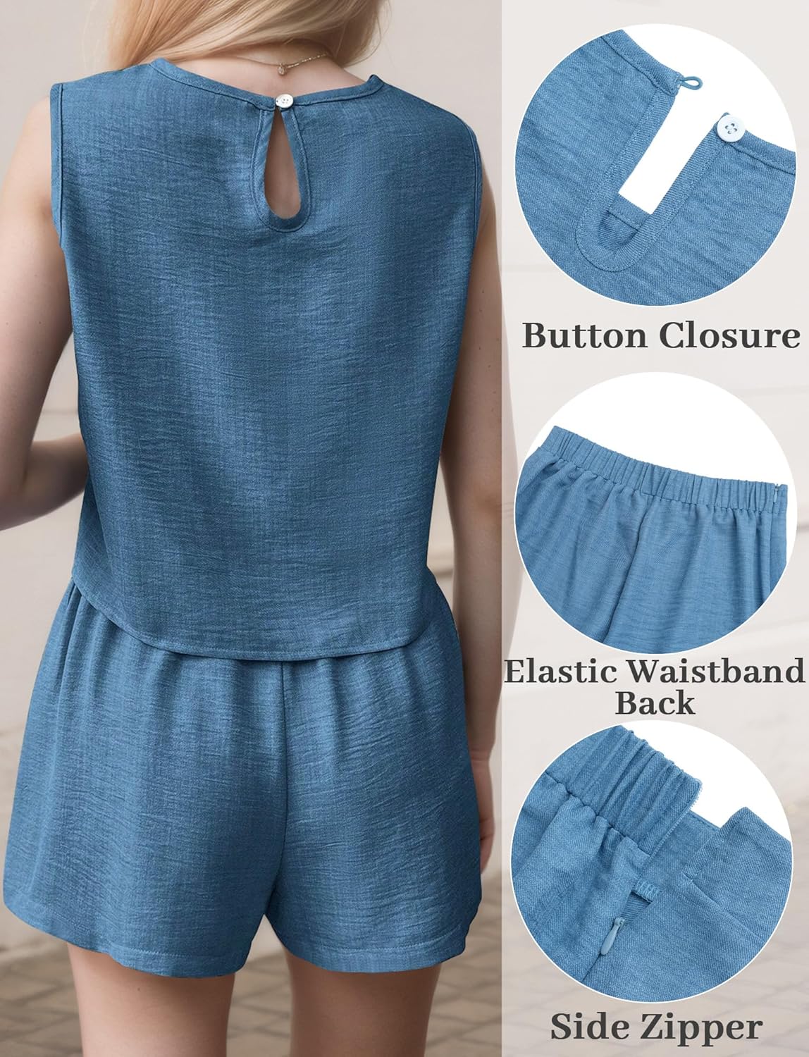 FEOYA Two Piece Sets for Women Crewneck Crop Tank Tops and Shorts Matching Sets Casual Lounge Set Summer Vacation Outfits - Image 2