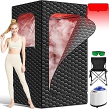 Infrared Sauna Box, 160 LEDs Red Light Sauna Steam Room, Portable Steam Sauna Tent with 3L/1200W Steamer, 15 Heating Levels, Folding Chair, Indoor Saunabox for Home Steam Spa