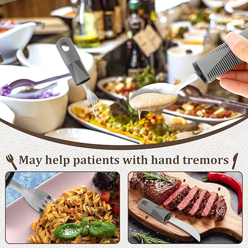 Miniatura 4 de Juego de utensilios adaptativos, agarre débil y ayudas para discapacitados y Parkinson, suministros especiales pesados, utensilios de Parkinson,