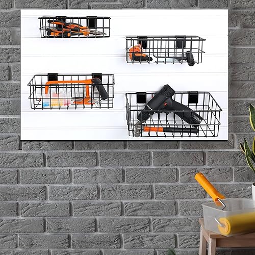 Miniatura 6 de Barydat Juego de 35 accesorios de pared de metal ventilado, incluye cestas de alambre de metal ventilado, contenedores de almacenamiento y ganchos