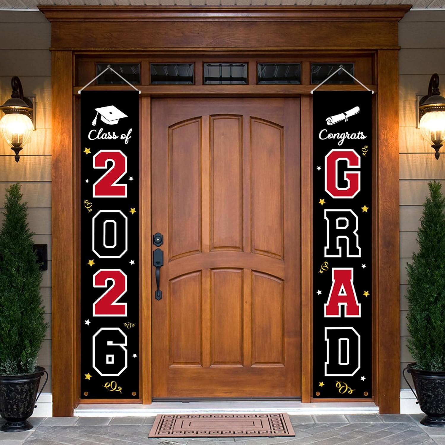 2026 Graduation Banner Decorations - Porch Sign Set Red White Black Welcome Door Décor Party Favors Supplies For Indoor Outdoor