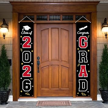 2026 Graduation Banner Decorations - Porch Sign Set Red White Black Welcome Door Decor Party Favors Supplies For Indoor Outdoor