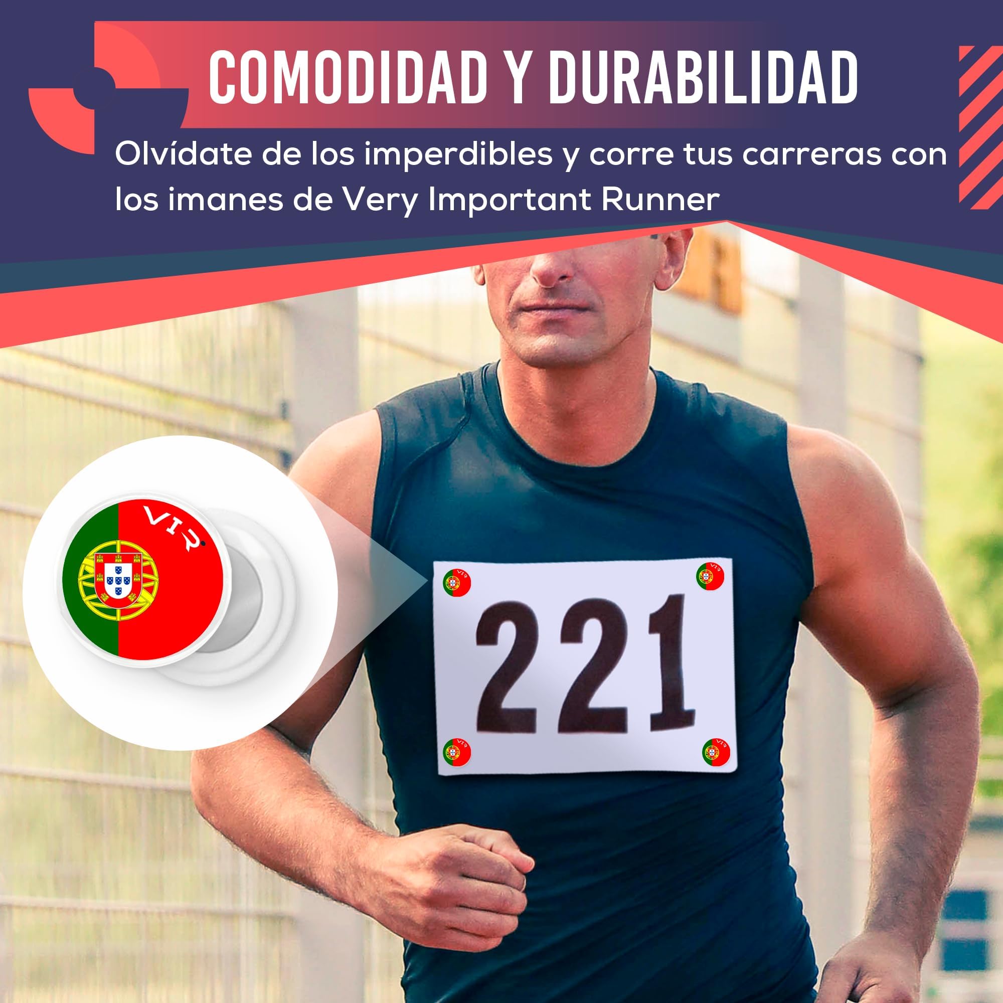 Pack com 4 Ímanes Desportivos com Bolsa Impermeável - Ímanes Porta-Dorsais para Corrida e Triatlo 18mm - Fixação Segura Sem Furos na Roupa - Bandeira de Portugal — view 4