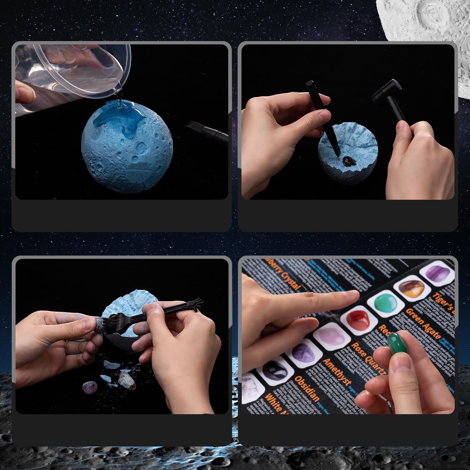 GobiDex Pietra Naturale e Cristalli, Minerali da Collezione, Caccia al Tesoro Lunare, Archeologia, Geologia, Scienza, Sistema Solare, Regalo del Pianeta, Kit di Scavo per Bambini dai 6 7 8 9 10 Anni