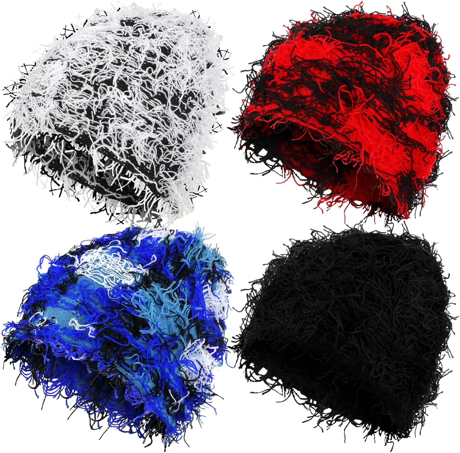 Lewtemi 4 Pcs Unisex Distressed Balaclava Winter Warm Knitted Beanie