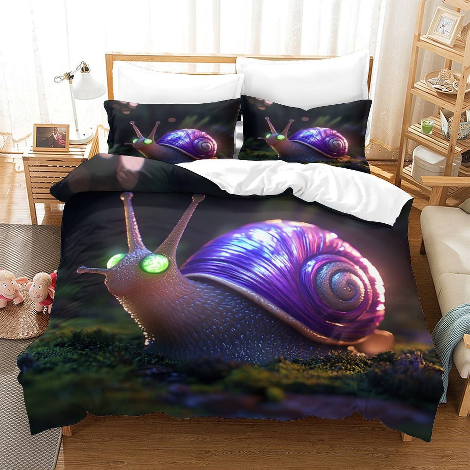 lumaca di fantasia Impressione 3D 3 pz cover piumone stile di arte digitale coperteletto microfibra ipoallergenica antiacari per bambini adolescenti ragazze Super king（260x220cm）