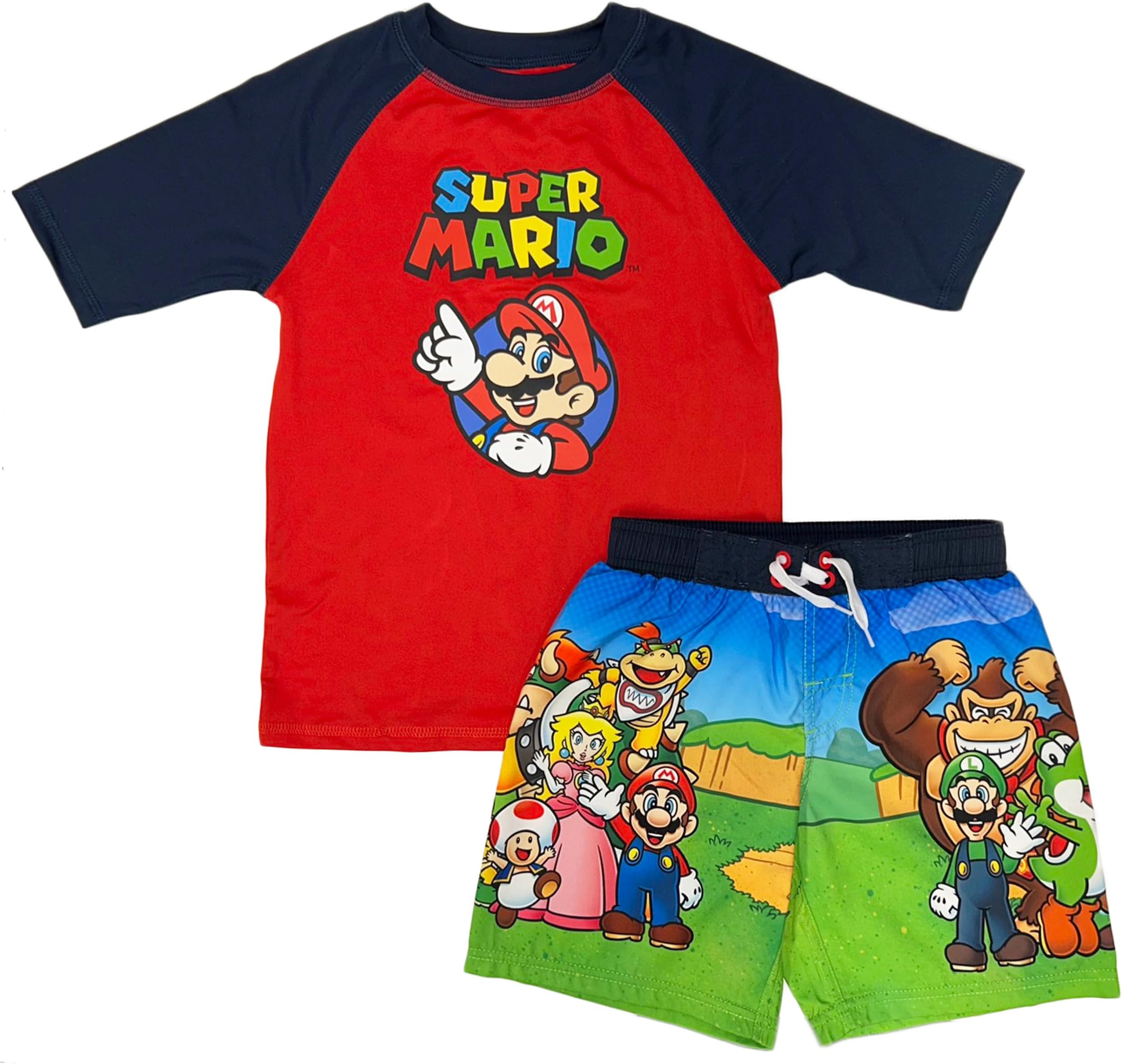 Super Mario Boys Swim Trunks & Rashguard Set