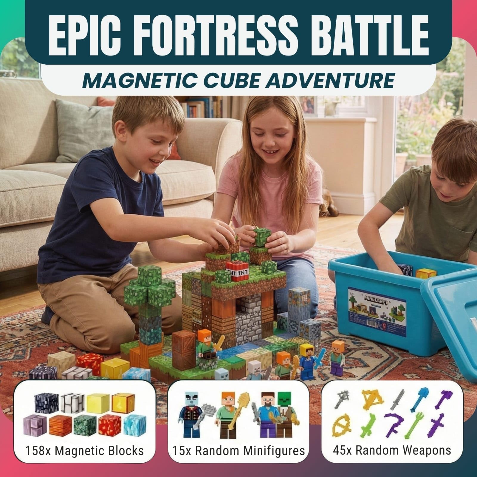 AB LUXE 158PCS Magnetic Blocks for Kids Magnetic Building Tiles STEM Set including Storage Box - Image 3
