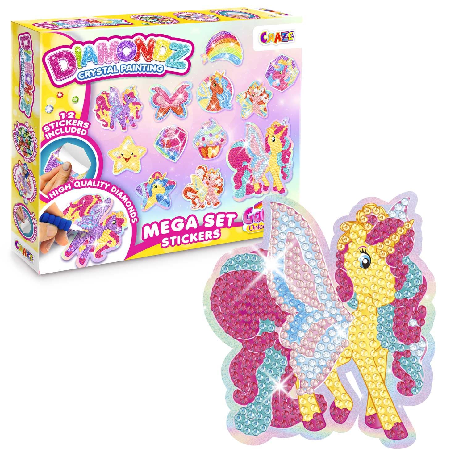 DIAMONDZ CRYSTAL PAINTING Mega Set Stickers Galupy Unicorn - 12 Designs, Full Diamond Painting Kit for Adults & Kids, Diamonds Arts Craft Set, 17 Colours