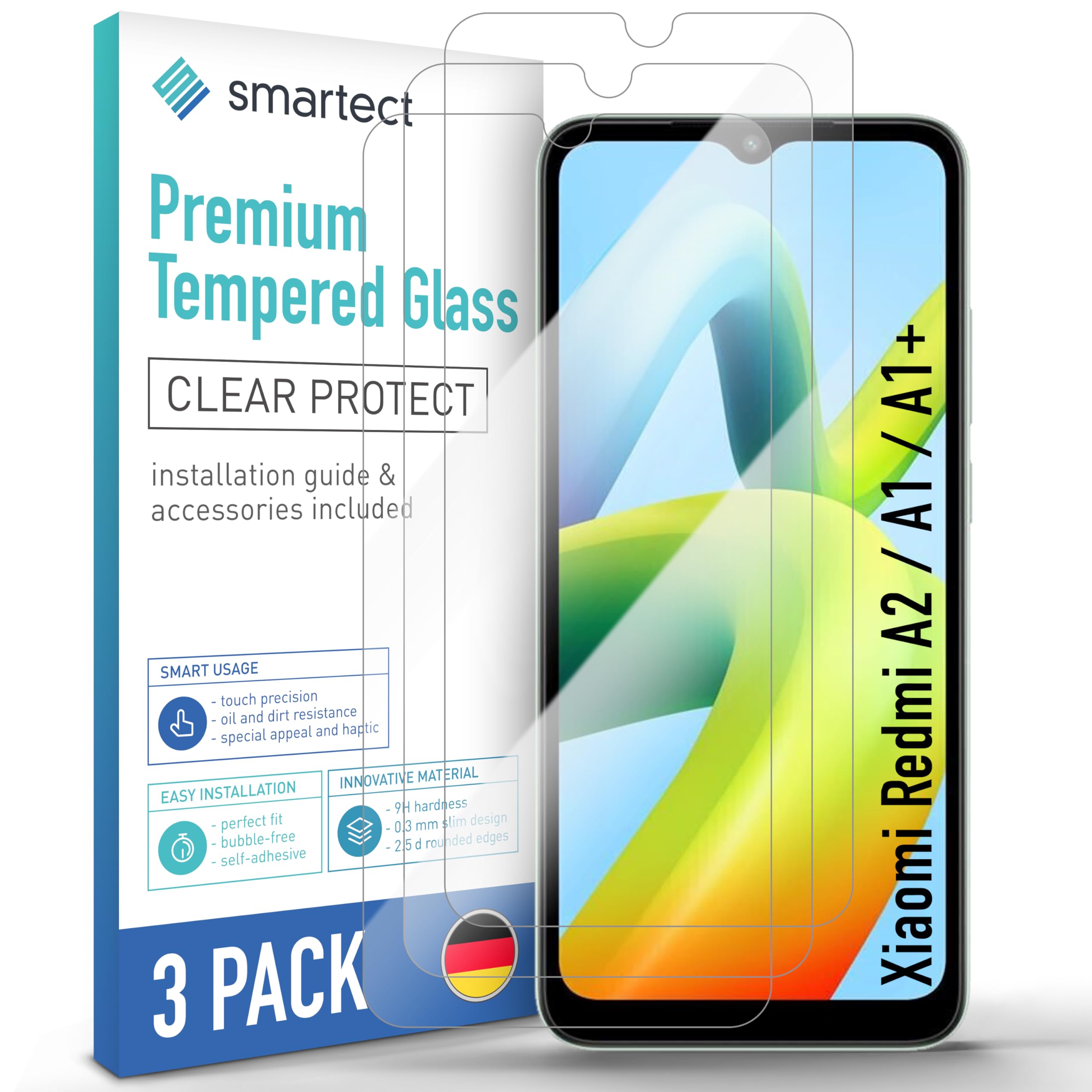 Smartect 3 Pezzi Vetro Temperato 9H Per Xiaomi Redmi A3 / A3X: Pellicola Trasparente Anti Graffio, Senza Bolle