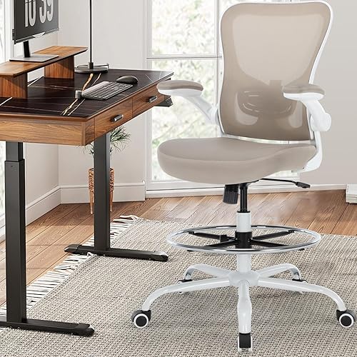 Silla de dibujo de oficina, silla alta ergonómica de escritorio de oficina con altura ajustable y anillo reposapiés, silla ejecutiva de escritorio