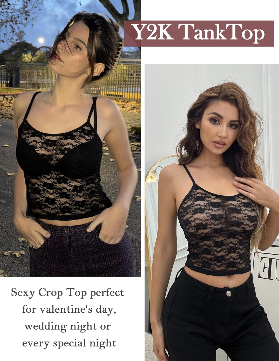 Avidlove Bralettes for Women Lace Spaghetti Strap Camisole Y2k Crop Tops Going Out Tank Tops - Image 2