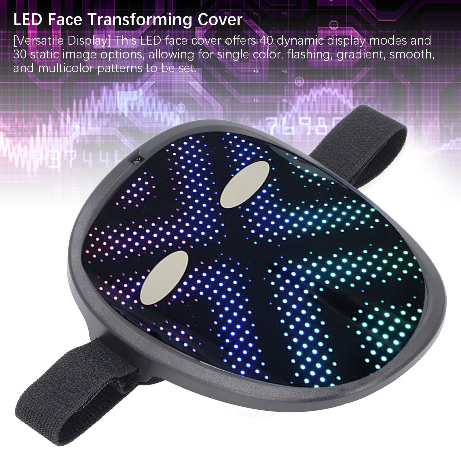 Chrees Copertura per il viso a LED con rilevamento dei gesti, ricarica USB di tipo C per festival musicali elettronici