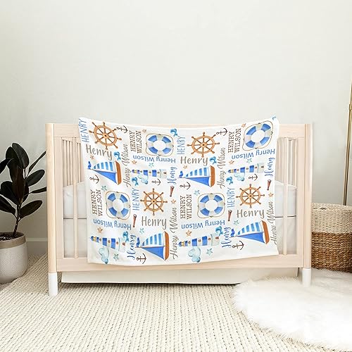 Miniatura 8 de VibeCustom Manta náutica personalizada para bebé, manta de bebé Ocean Life, manta de bebé océano, manta de bebé con nombre, manta de bebé con