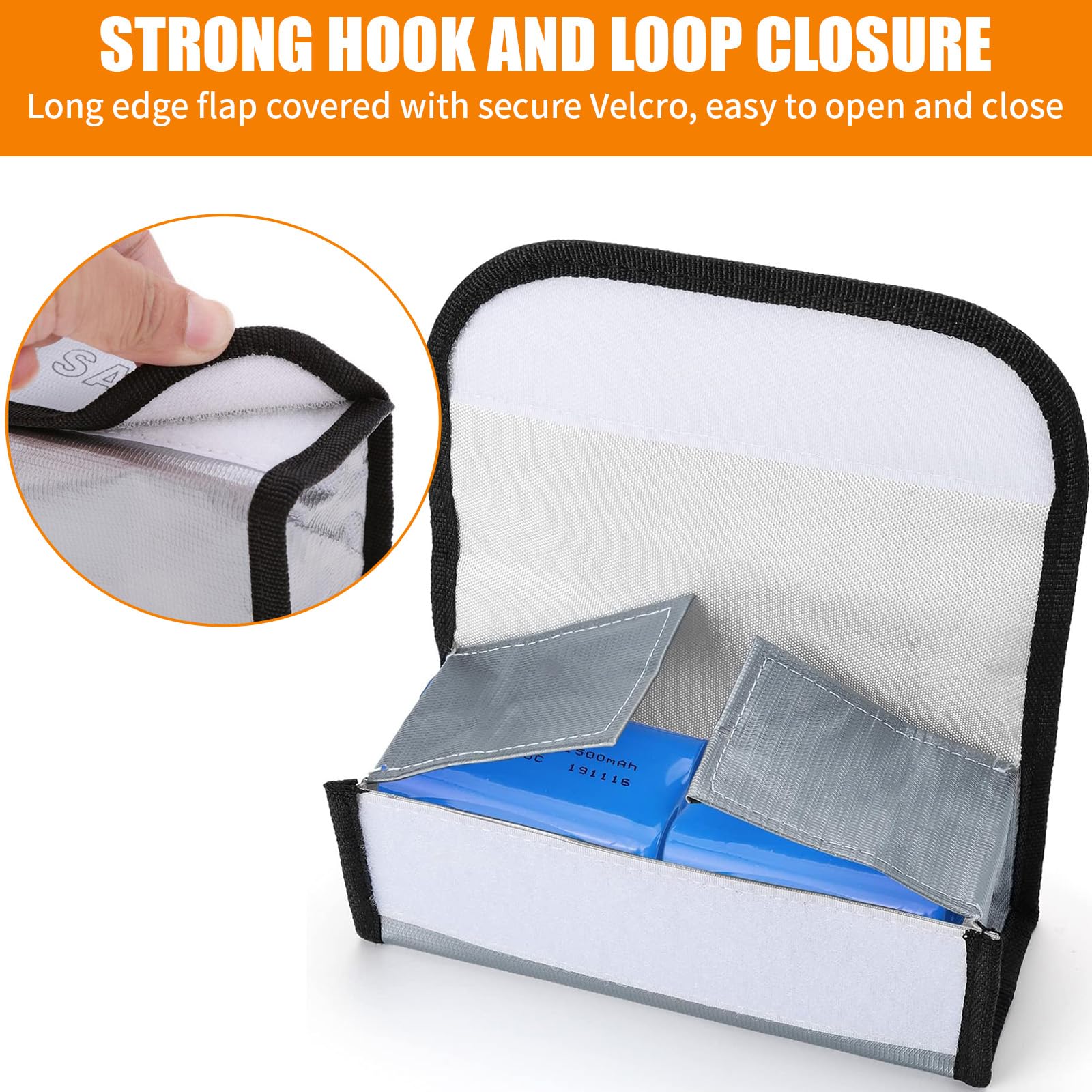 3 Pièces Sacs Sécurité Batterie Lipo Ignifuge - Protection Contre Incendie 18.5x6x7.5cm (Argent)