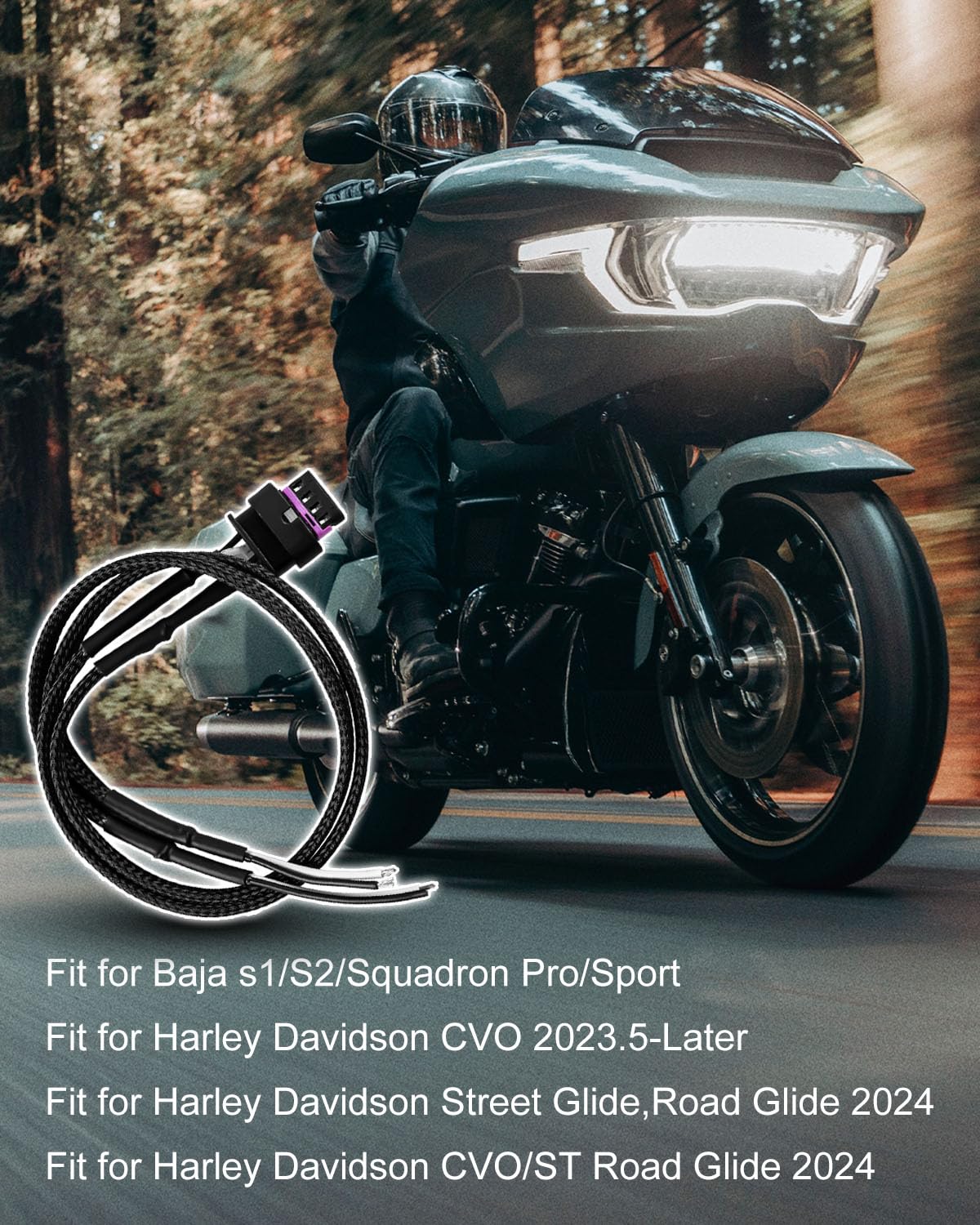 ULZOZN Fog Light Wire Harness Fit for Harley Davidson CVO 2023.5-Later Street Glide CVO/ST Road Glide 2024, Wiring Harness Fit for Baja s1/S2/Squadron Pro/Sport, Universal