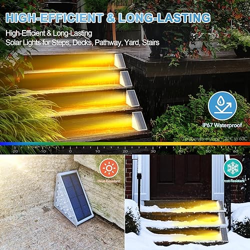 Miniatura 2 de Luces LED Solares para Escalones Impermeables Luces de Escalera para Exteriores, Luz Solar de Cubierta Blanca Cálida IP67 Luces de Decoración
