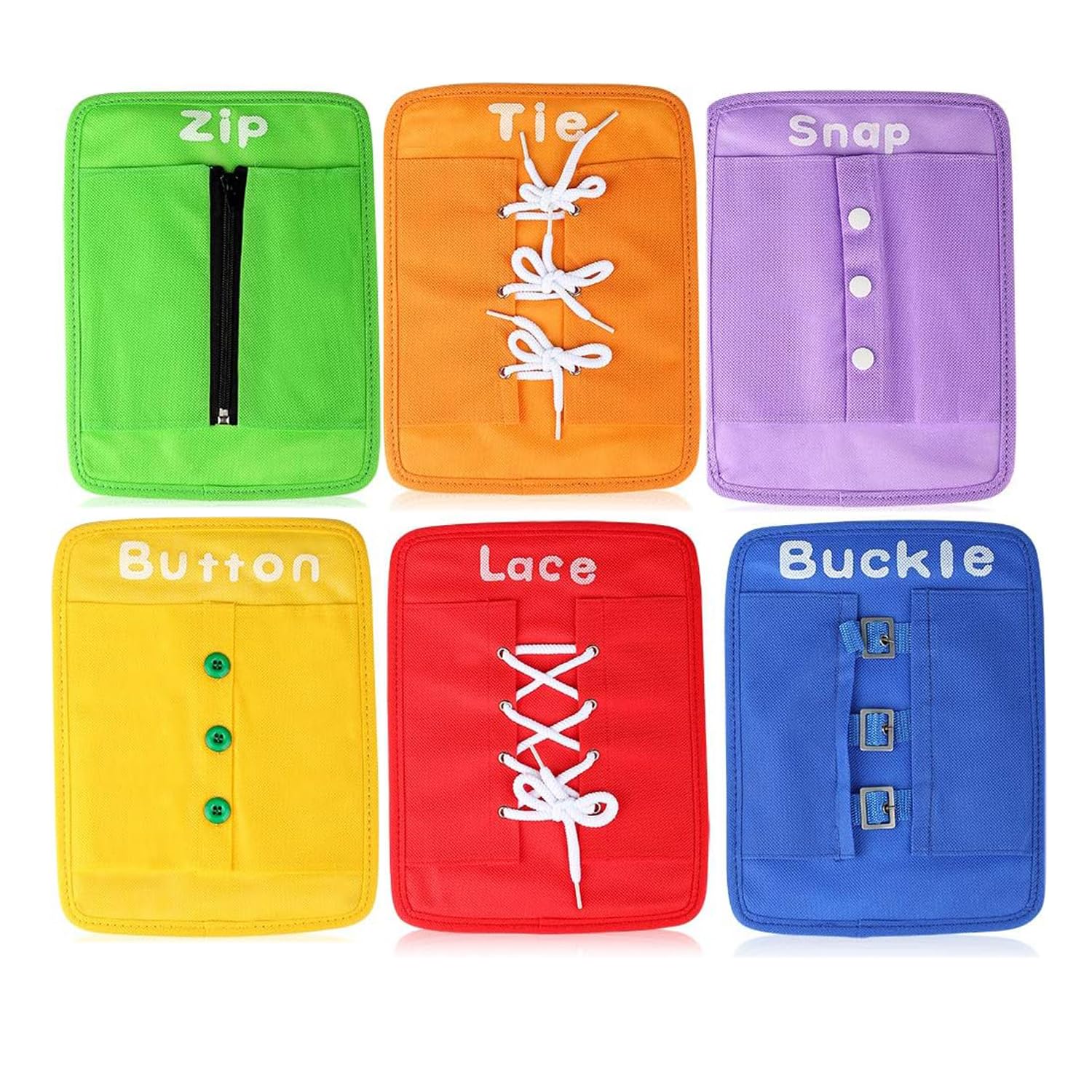 Yanhan Education Early Learning Basic Life Skills Fine Motor Dressing Board Preschool Supplies - Zip, Snap, Button, Buckle, Lace & Tie for Toddler 1-3 Activity Busy Board Toy
