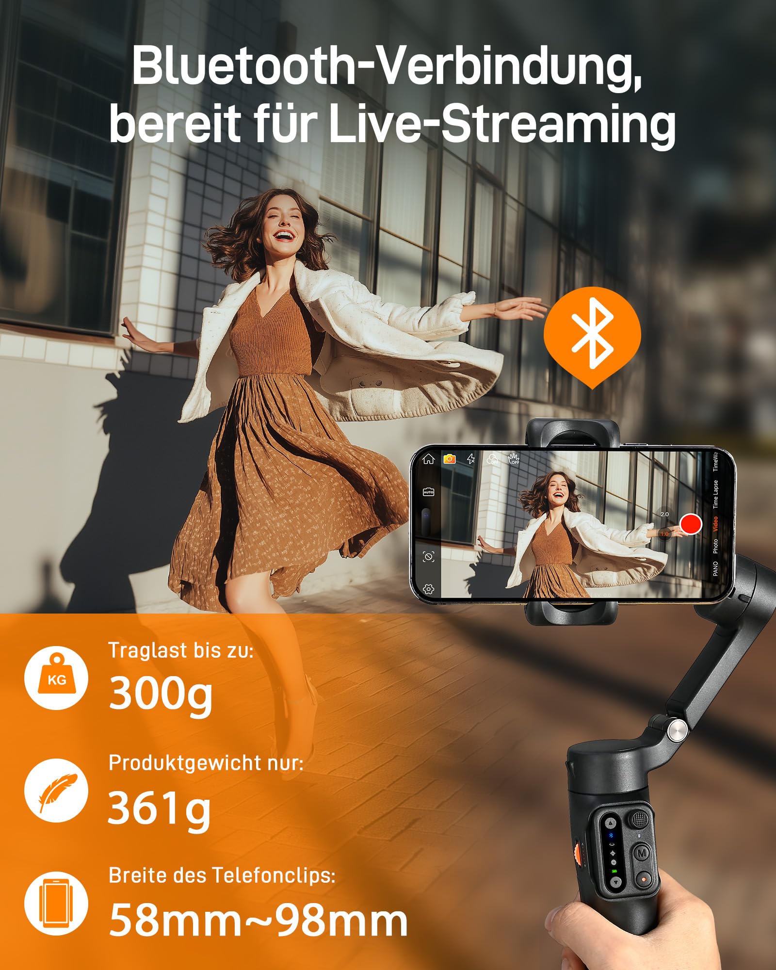 hohem iSteady X3 SE Gimbal Smartphone, 3-Achsen Gimbal Stabilisator, leichtes & faltbares Design mit abnehmbarem Fernbedienung, 11-Stunden-Akku, ideal für Vlogging, Selfies und Reisen