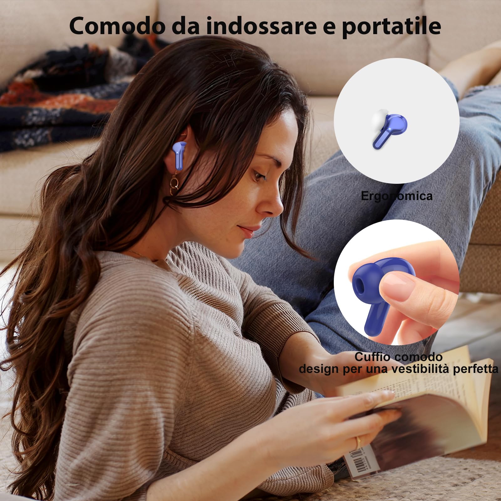 Cuffie Bluetooth, Auricolari Bluetooth 5.3 Stereo HiFi con 4 HD Mic, Cuffie Wireless In Ear ENC Cancellazione Rumore, 40 Ore LED Display Touch Control, Cuffiette Bluetooth IP7 Impermeabili, Blu scuro
