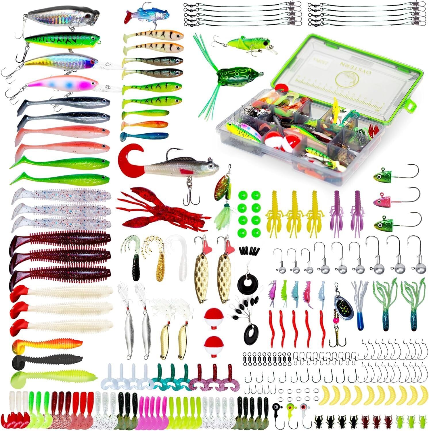 Kit de Pesca de 232 Piezas, Caja de Aparejos con señuelos, cebos giratorios, Cebo, róbalo y señuelos de Trucha, Accesorios y Equipo