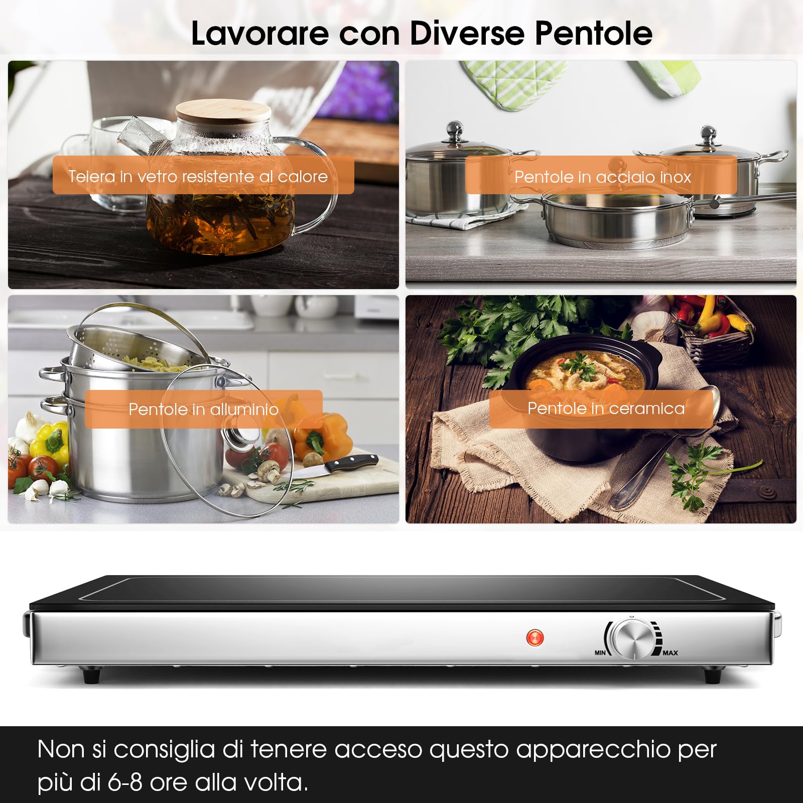 GYMAX Vassoio Scaldavivande Elettrico, Scaldavivande con Temperatura Regolabile in Acciaio Inox, Scaldavivande per Buffet con Superficie in Vetro e Maniglie Fredde, 56 x 36 cm
