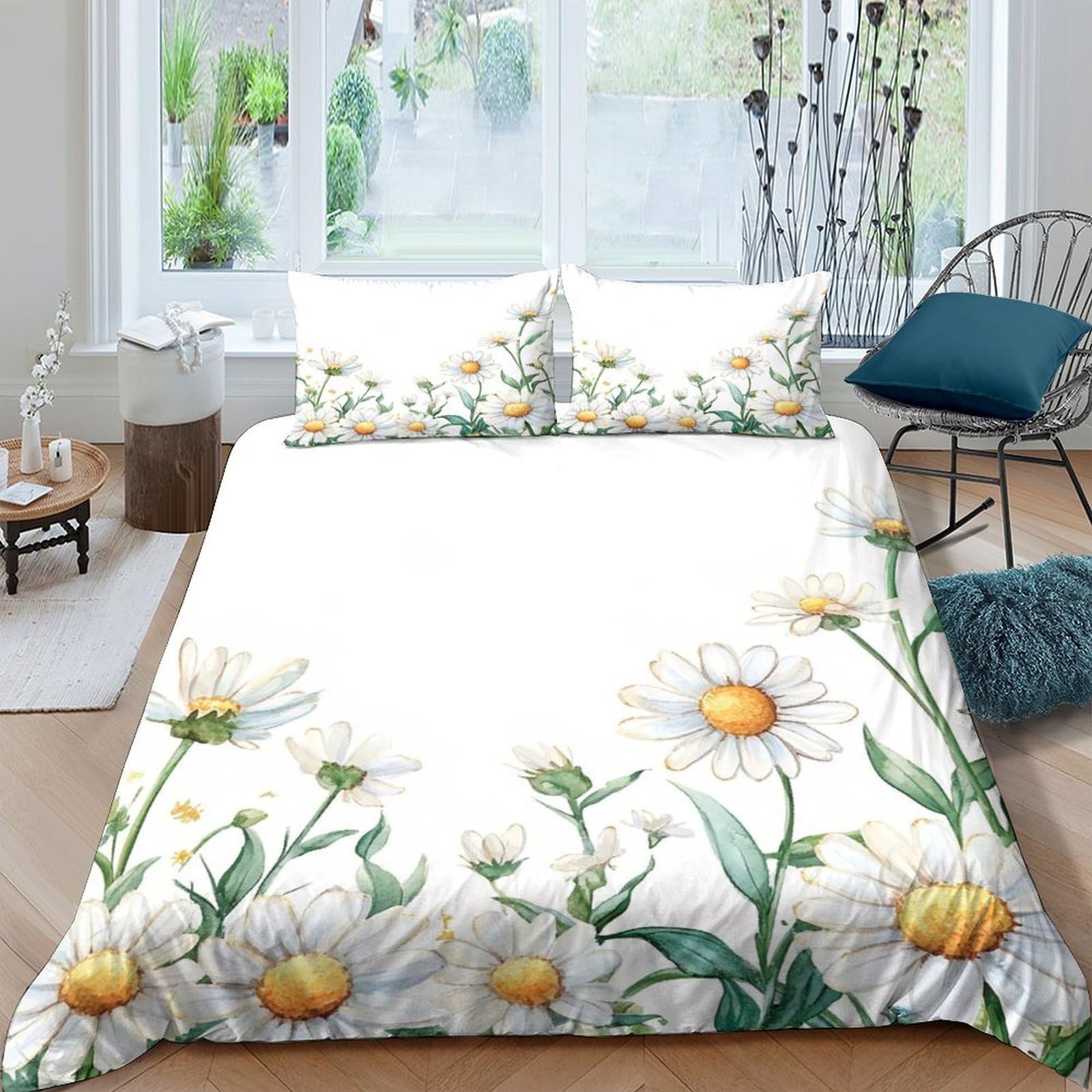 Ctjqhvkz Style-8 3D Printed Daisy Bloom Fitted Sheet Microfiber Soft Yellow Floral Mattress Cover For Bedroom Guest Room Decor Single（135X200cm）