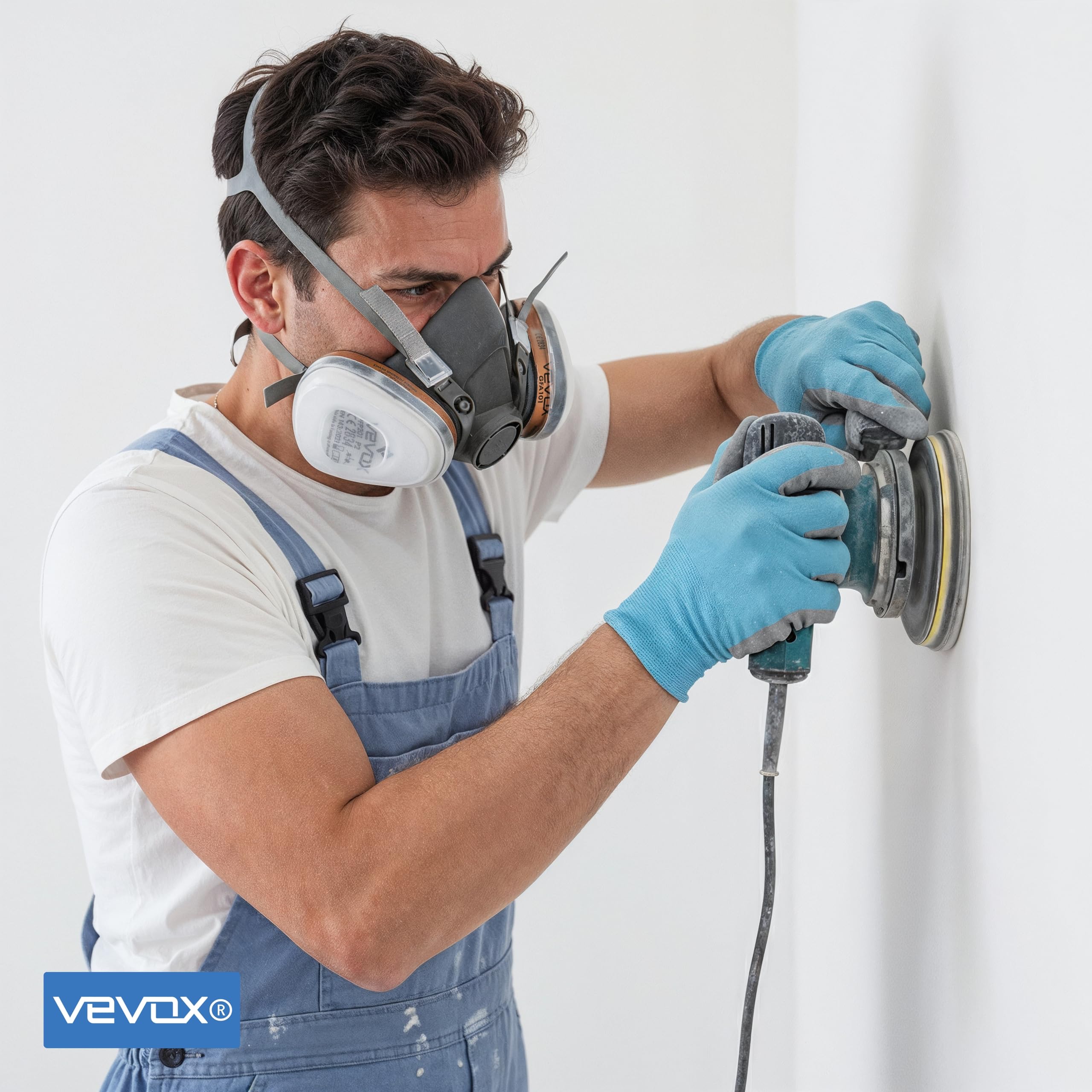 VEVOX® Maschera respiratoria con filtro A1P2 – Protezione da gas, vapori e polveri sottili – Ideale per verniciatura, levigatura e lavori edili – Con 6 filtri P2 antiparticolato e 2 A1 antigas