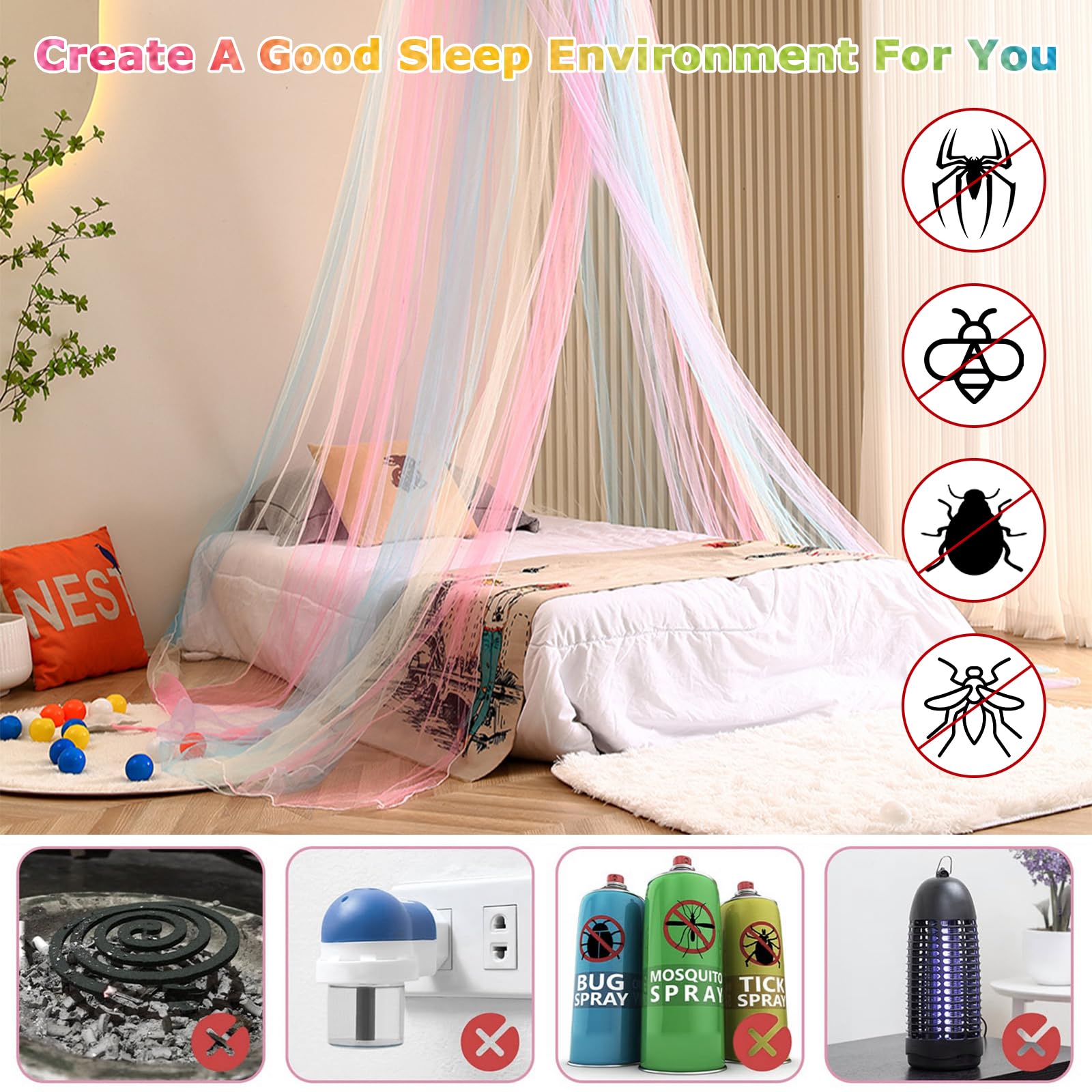 Zanzariera Letto Zanzariera Universale a Cupola Baldacchino Zanzariera Princess Cupola Arcobaleno Mosquito Net per Letto Singolo/Matrimoniale per Viaggio e Casa Interno Esterno