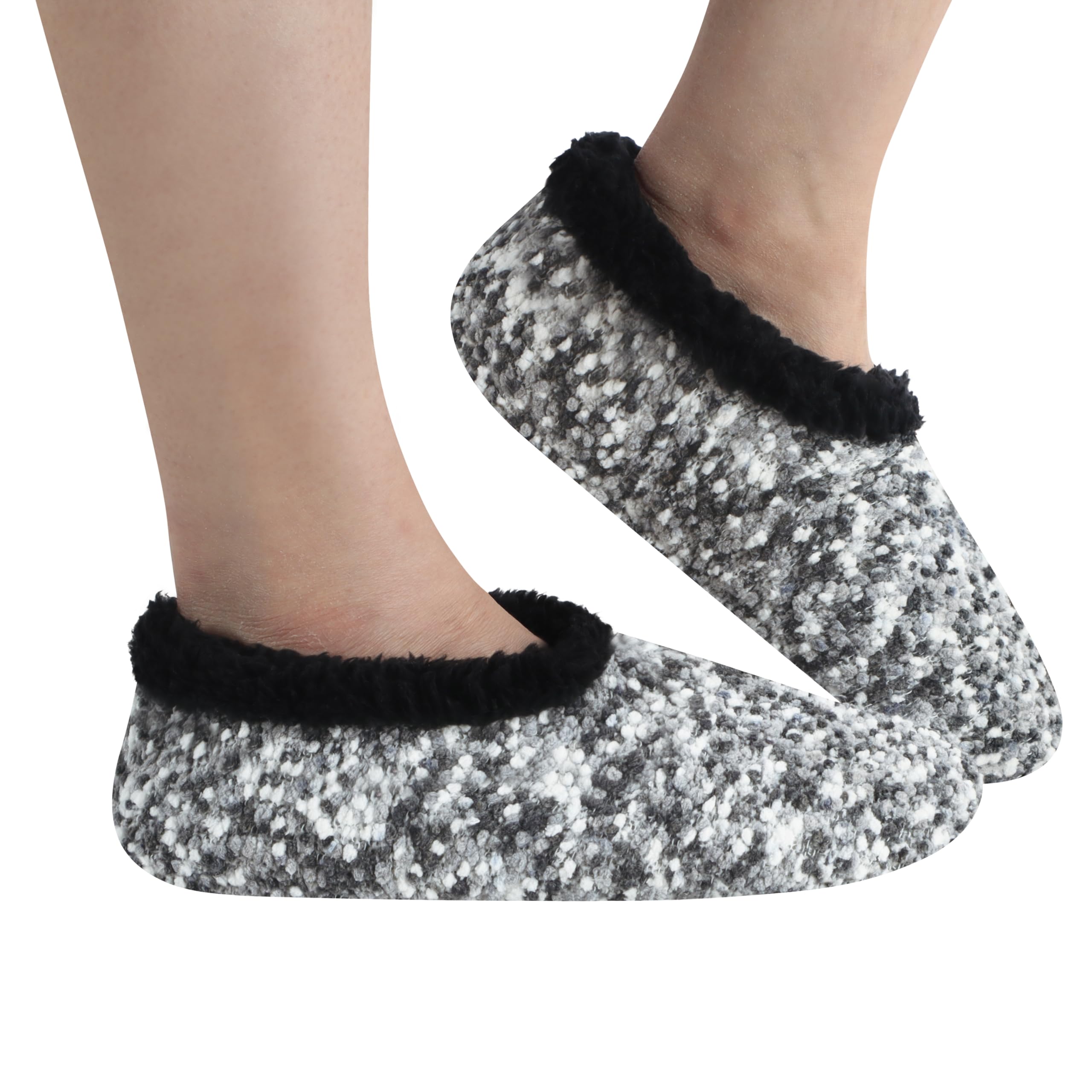 Snoozies Hausschuh-Socken für Damen, gemütlich, Sherpa-Futter, rutschfest, als Geschenk für Damen, GRAU, Small