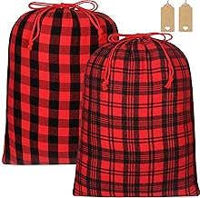 YQL 2PCS Extra Large Christmas Sacks, 71x51cm Christmas Drawstring Gift Bags with Tags Holiday Wrapping Bags Fabric Gift Bags Buffalo Plaid Drawstring Bags for Package Birthday Thanksgiving Holiday