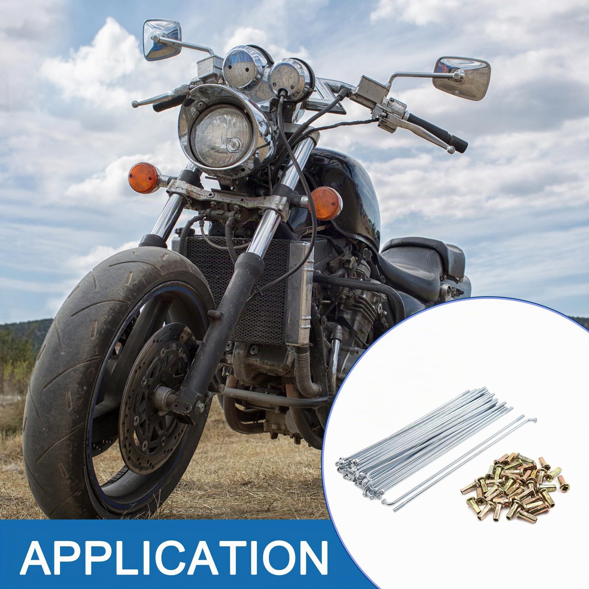 A ABSOPRO Rayon de roue de moto plaqué avec écrous, longueur de 180mm en métal (ensemble de 36)