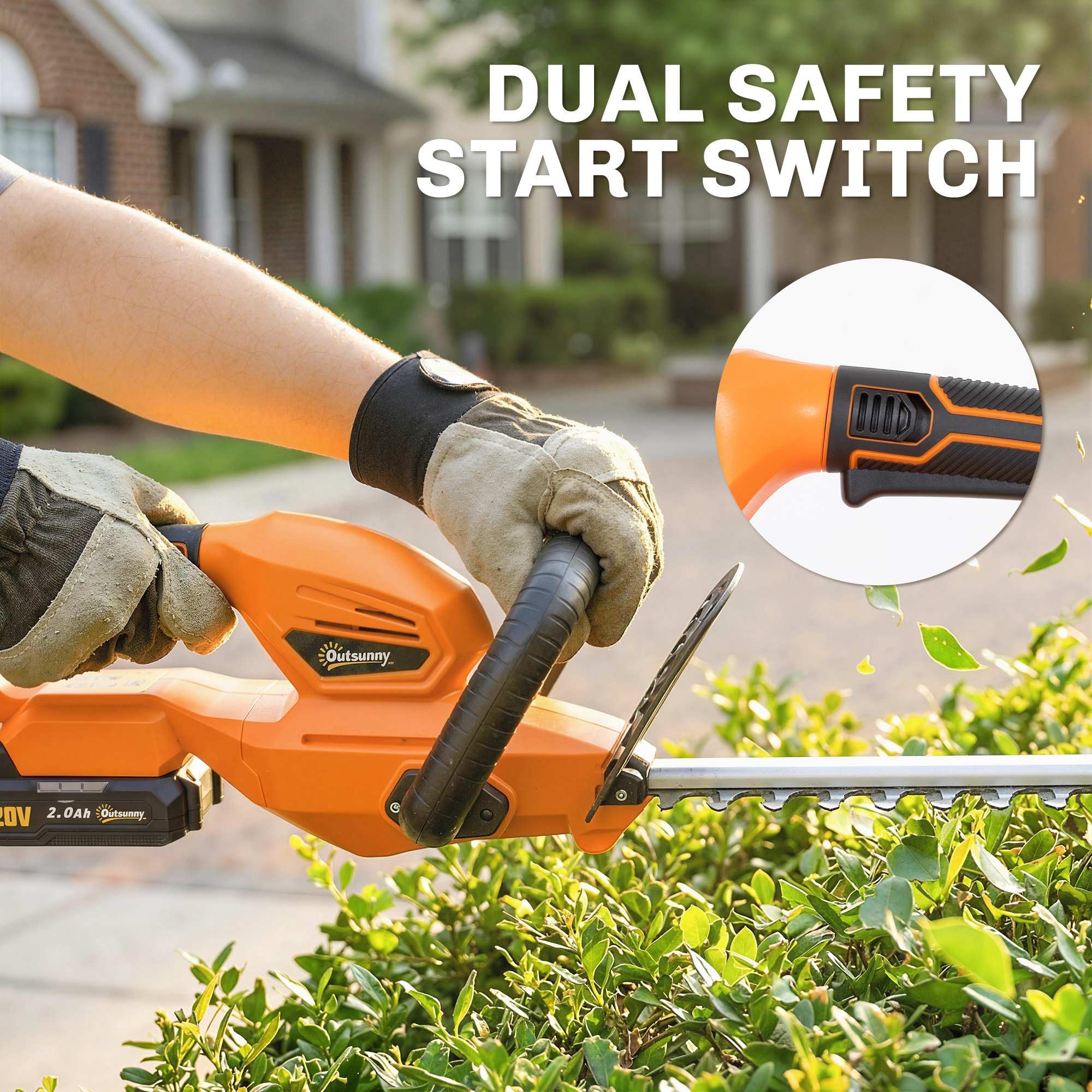 Outsunny Cortasetos inalámbrico de 20 pulgadas, cortador de setos eléctrico de 18 V con hoja de doble acción de 51 cm, batería de 2000 mAh y cargador, mango antideslizante para ramas de jardín