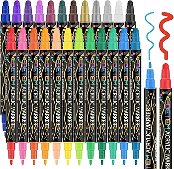 Betem 24-Color Dual Tip Acrylic Paint Pens for Various Surfaces