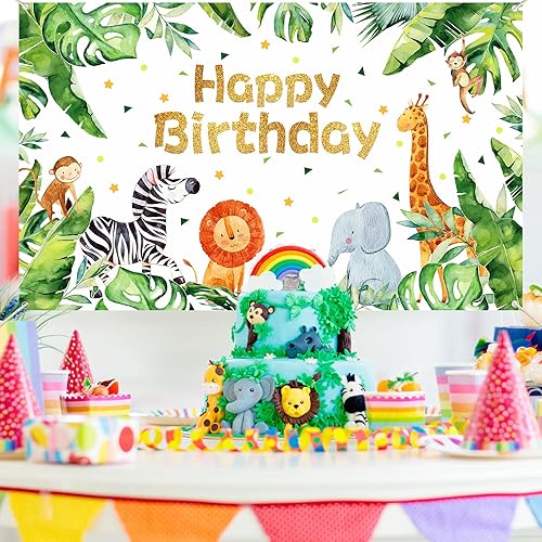 Miniatura 5 de Suministros para fiesta de cumpleaños de safari con temática de animales de la selva, telón de fondo, zoológico, animales, decoraciones de fiesta