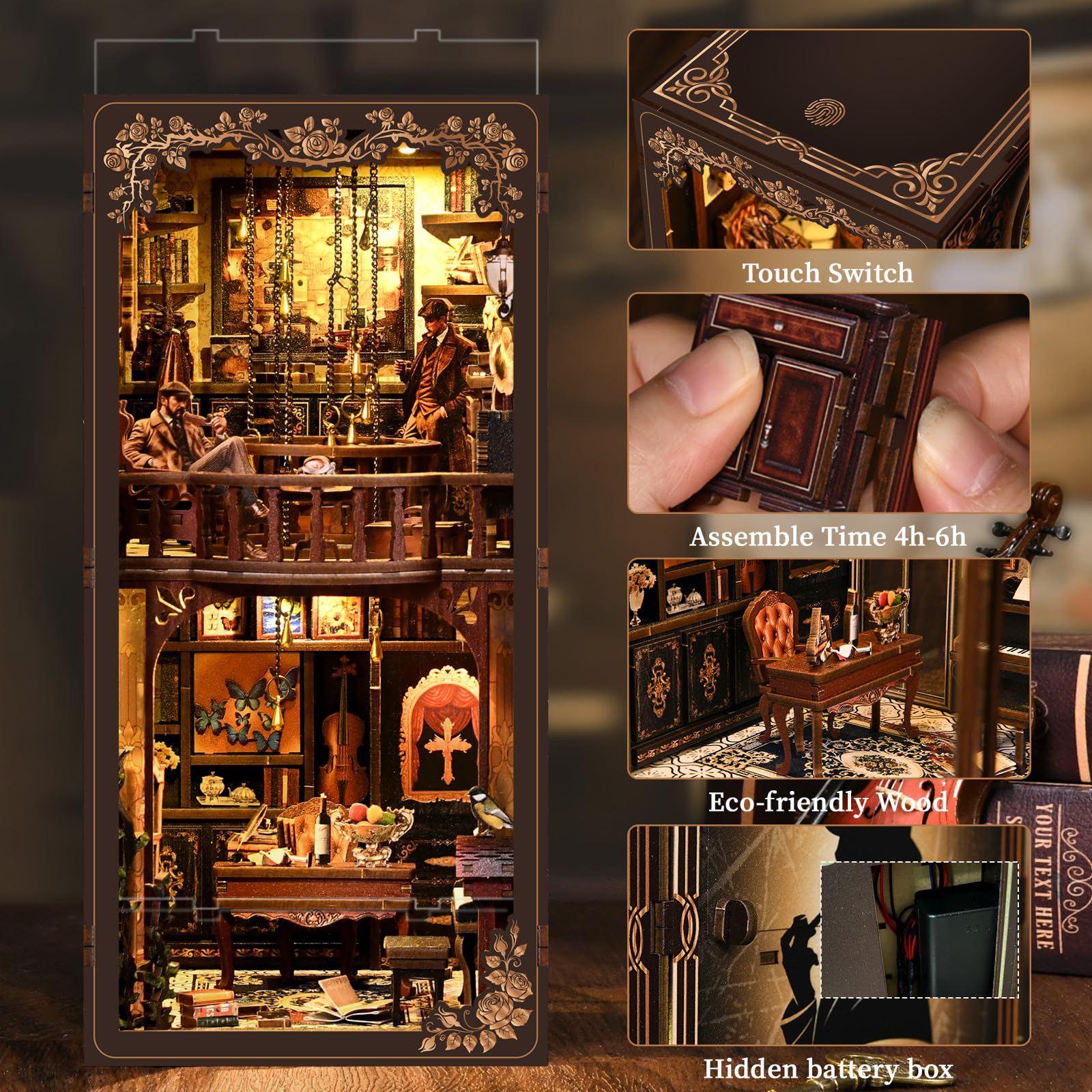 Book Nook Kit - Dark Box Mystery Case Model in The Detective Series, DIY 3D Miniature Wooden Puzzle with LED Lights, Bookshelf Decor Craft Kit for Adults and Teens Home Decor & Gi