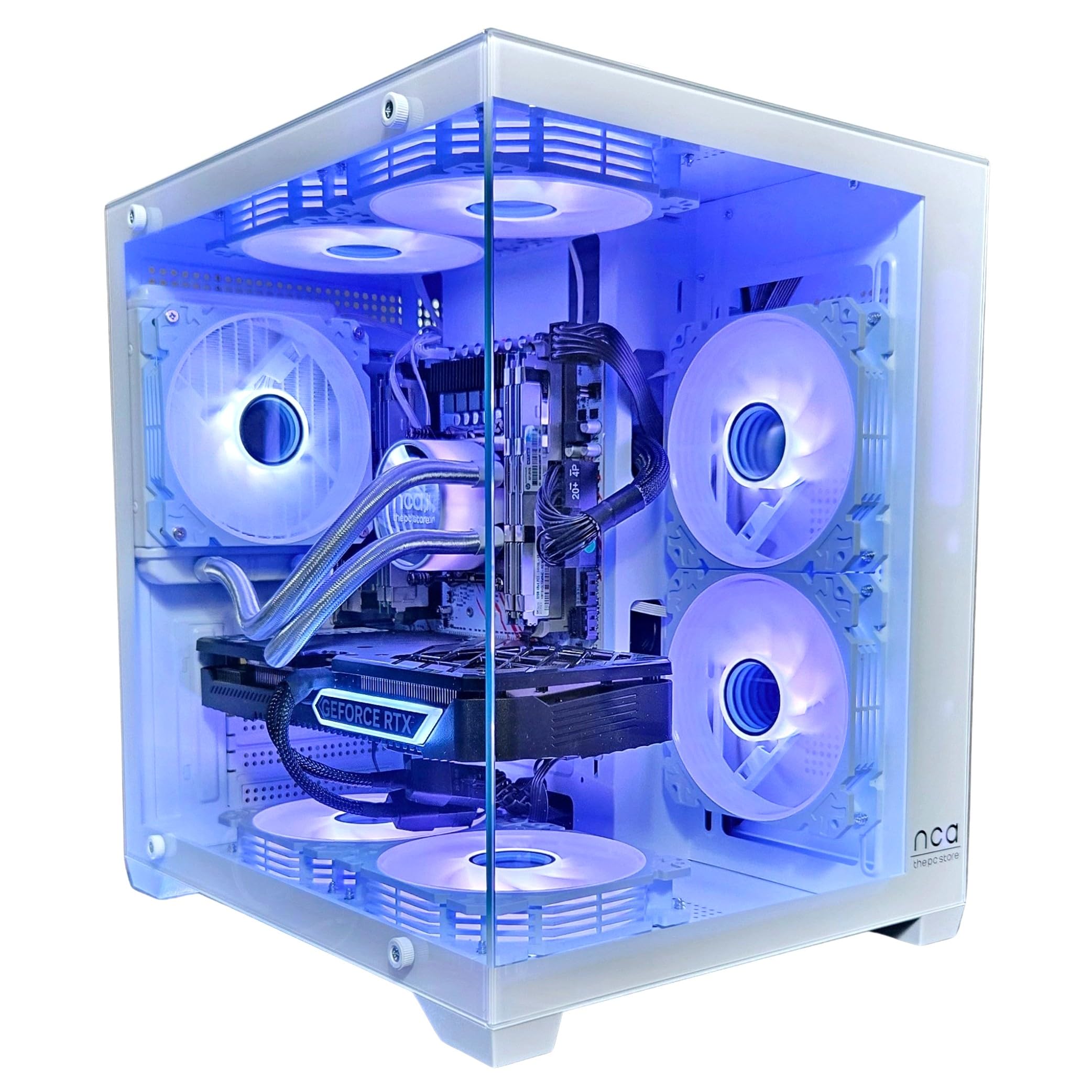 Gaming PC White | GeForce RTX 5060 | Intel 10 Core | RGB Lüfter mit Fernbedienung | Wasserkühlung | SSD | Windows 11 | WLAN (64GB RAM 1TB SSD)